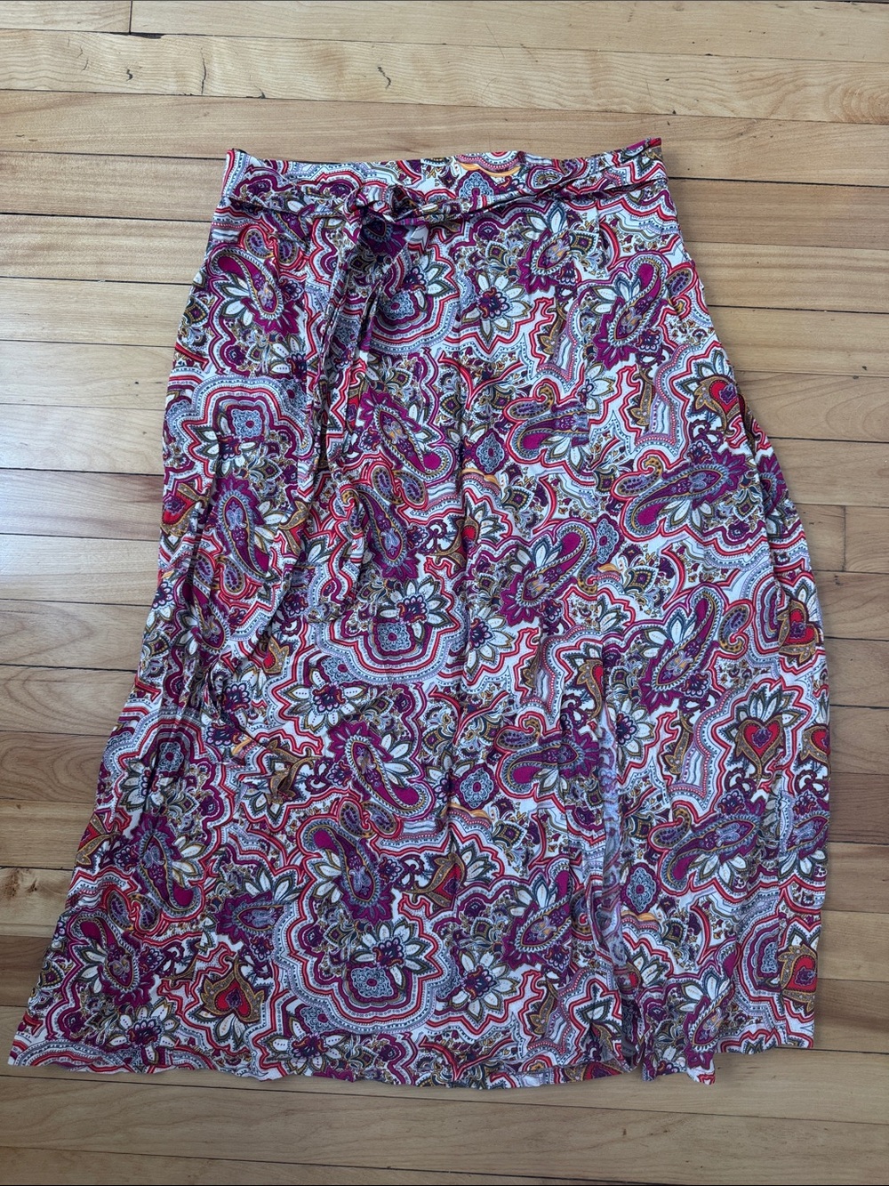 Maxi Tie-Waist Paisley Skirt — Pink Multi